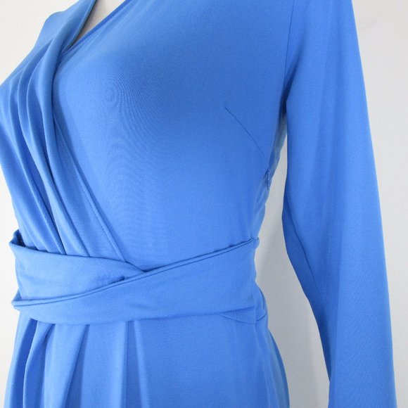 Talbots Womens Petite Solid Blue V-neck Faux Wrap Sheath Dress Size SP - Picture 6 of 9